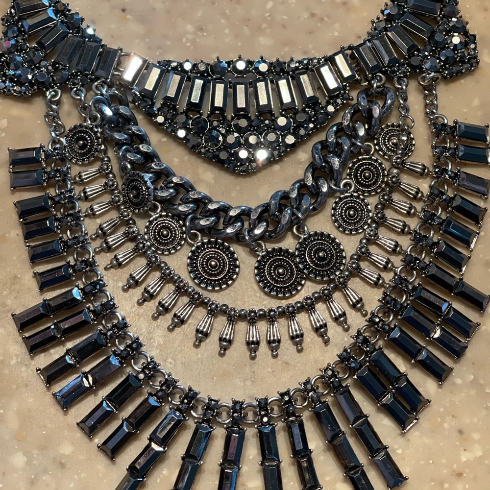 Bold Black and Silver Tiered Necklace
